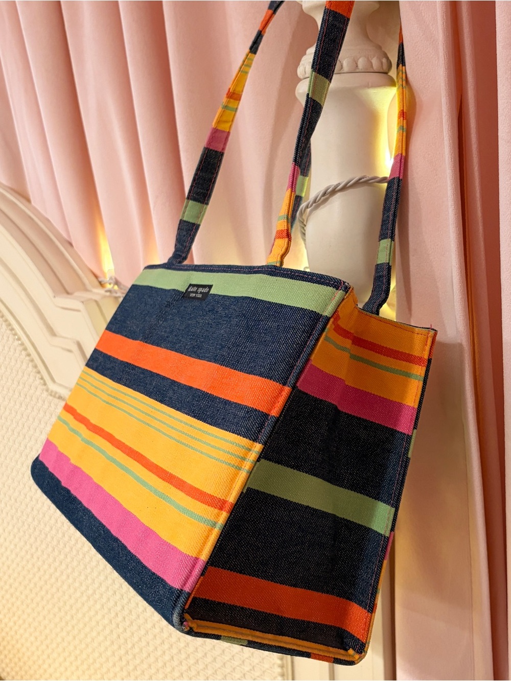 kate spade Navy Multicolor Striped Canvas Tote - Picture 3 of 5